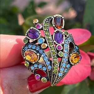 Heidi Daus Multi-Color Crystal Cocktail Ring  Size 5 1/4